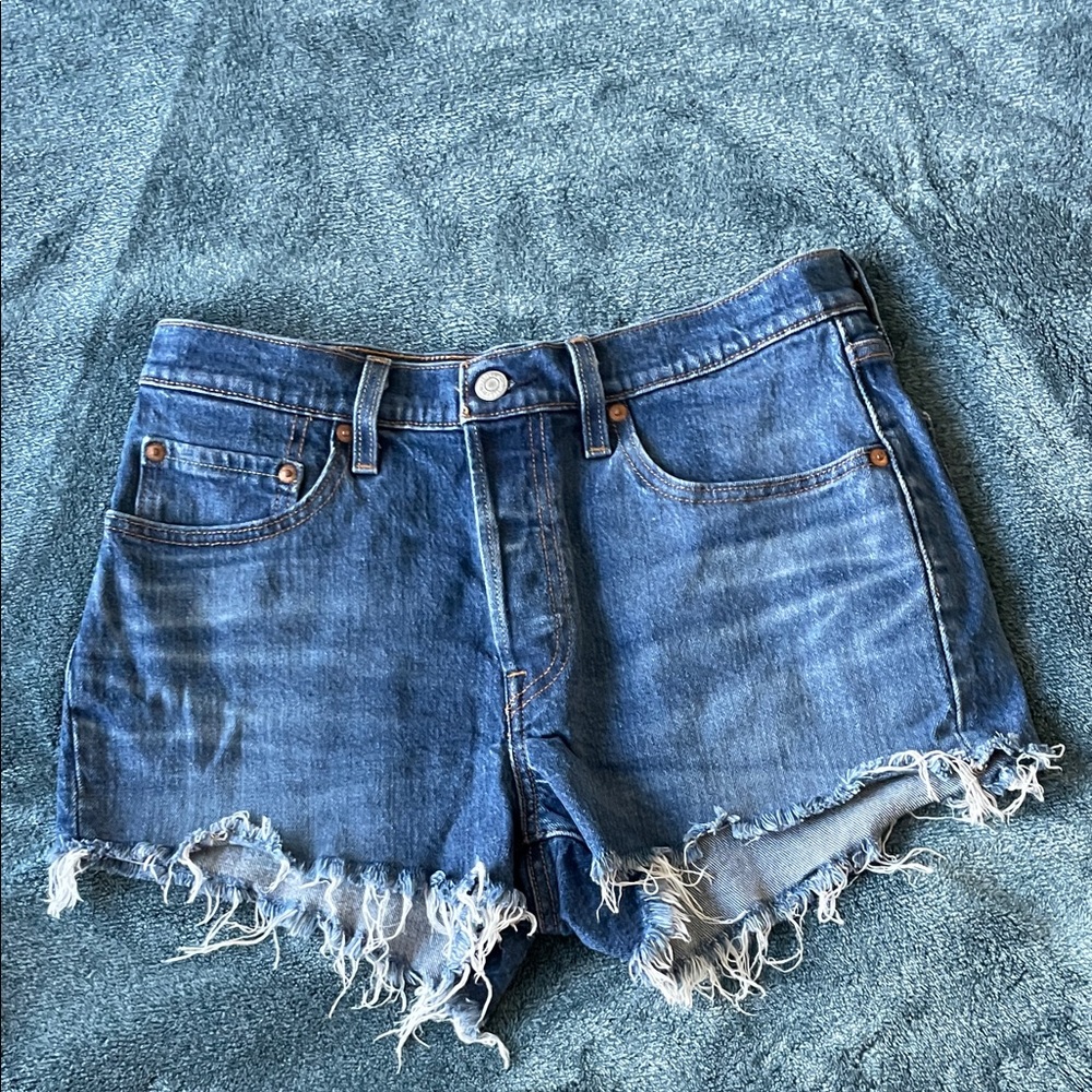 Levi's Blue Frayed Jean Shorts